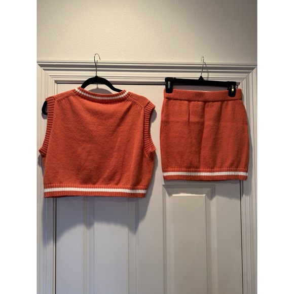 NWT Mimosa Preppy Varsity Cheer Orange Two Piece‎ Vest Mini Skirt Knit Set S - Picture 3 of 6